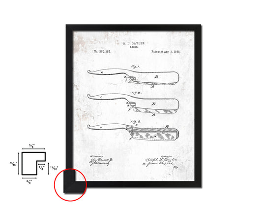 Razor Barbershop Vintage Patent Artwork Black Frame Print Wall Art Decor Gifts