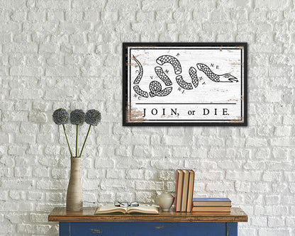 US Join or Die Snake Colonial Revolutionary War Shabby Chic Military Flag Framed Print Art