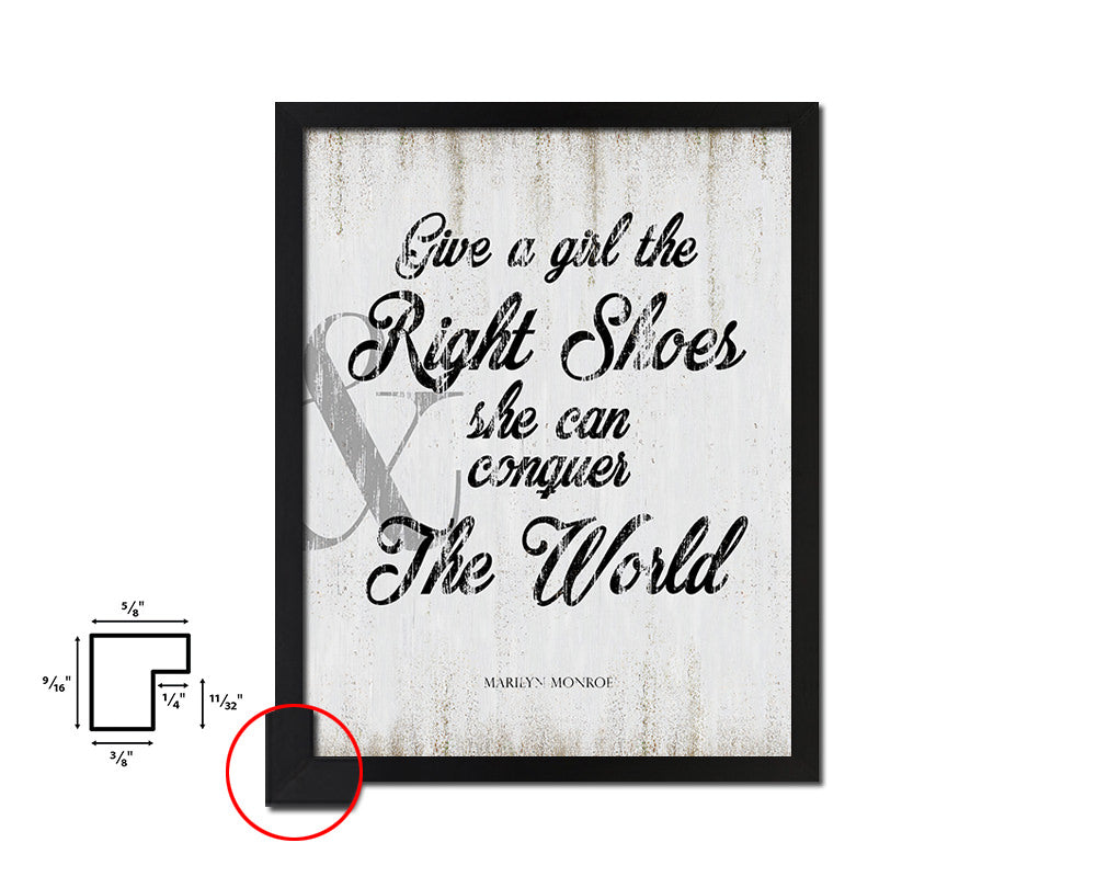 Give a girl the right shoes, Marilyn Monroe Quote Wood Framed Print Wall Decor Art