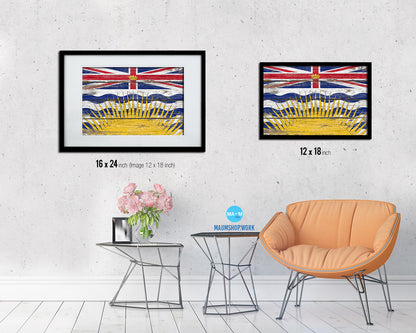 British Columbia Province City Canada Country Rustic Flag Wood Framed Paper Prints Decor Wall Art Gifts