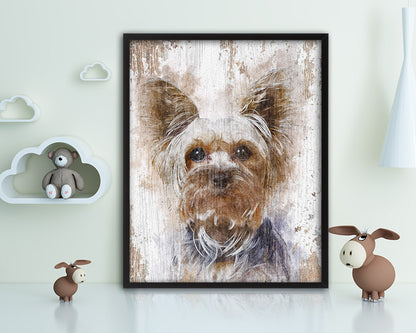 Yorkshire Terrier Dog Puppy Portrait Framed Print Pet Watercolor Wall Decor Art Gifts