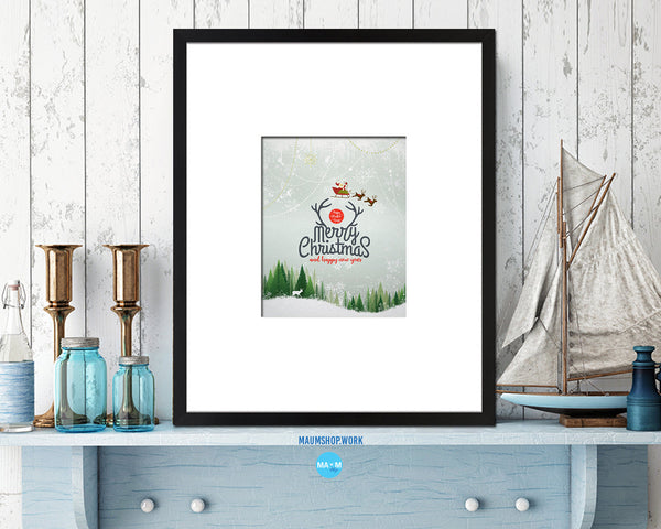 Merry Christmas and Happy New Year Holiday Season Gifts Wood Framed Print Home Decor Wall Art