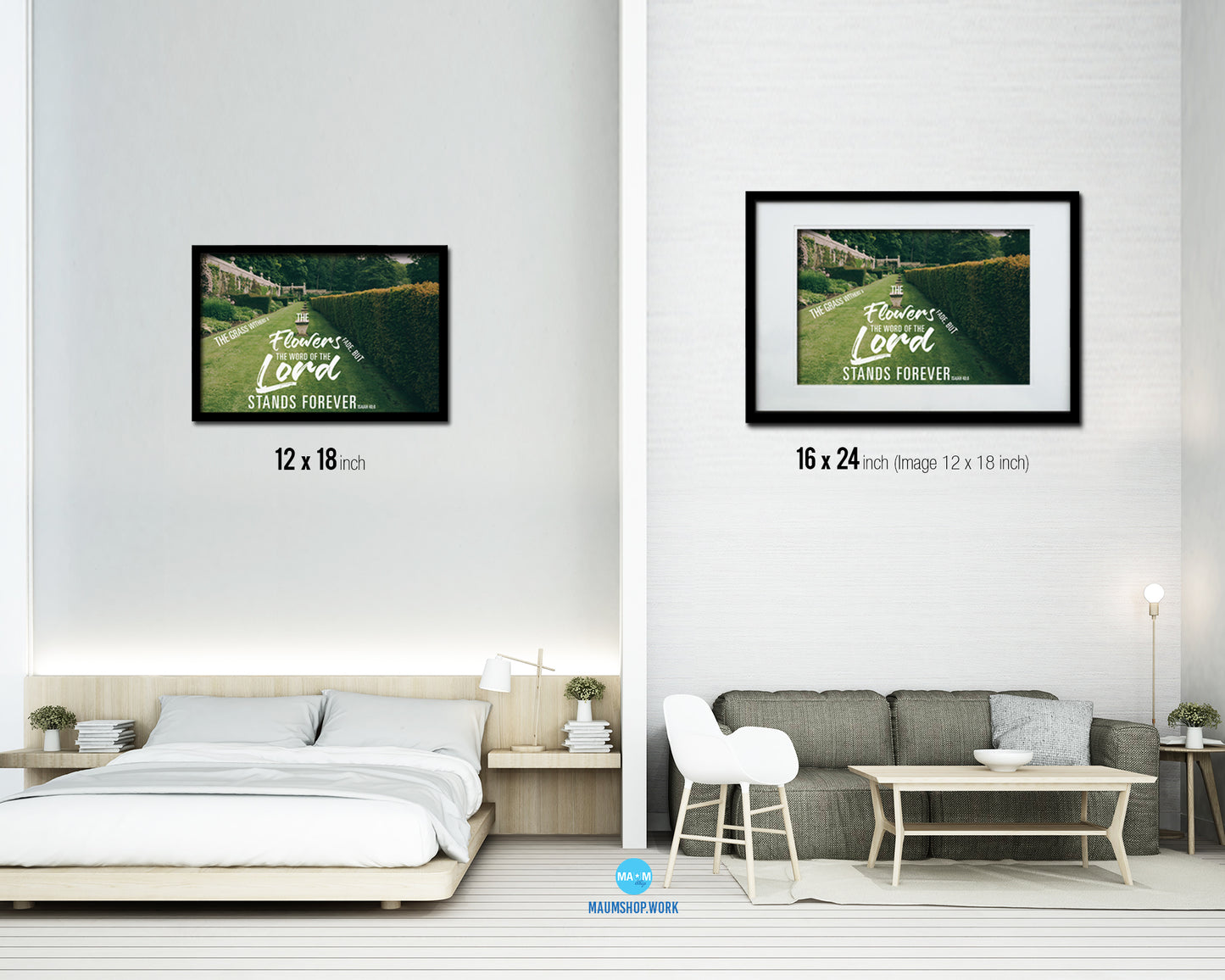 The grass withers & the flowers fade, Isaiah 40:8 Bible Verse Scripture Framed Art