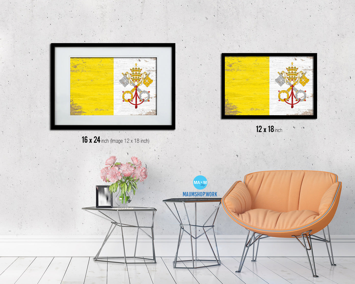 Vatican City Shabby Chic Country Flag Wood Framed Print Wall Art Decor Gifts