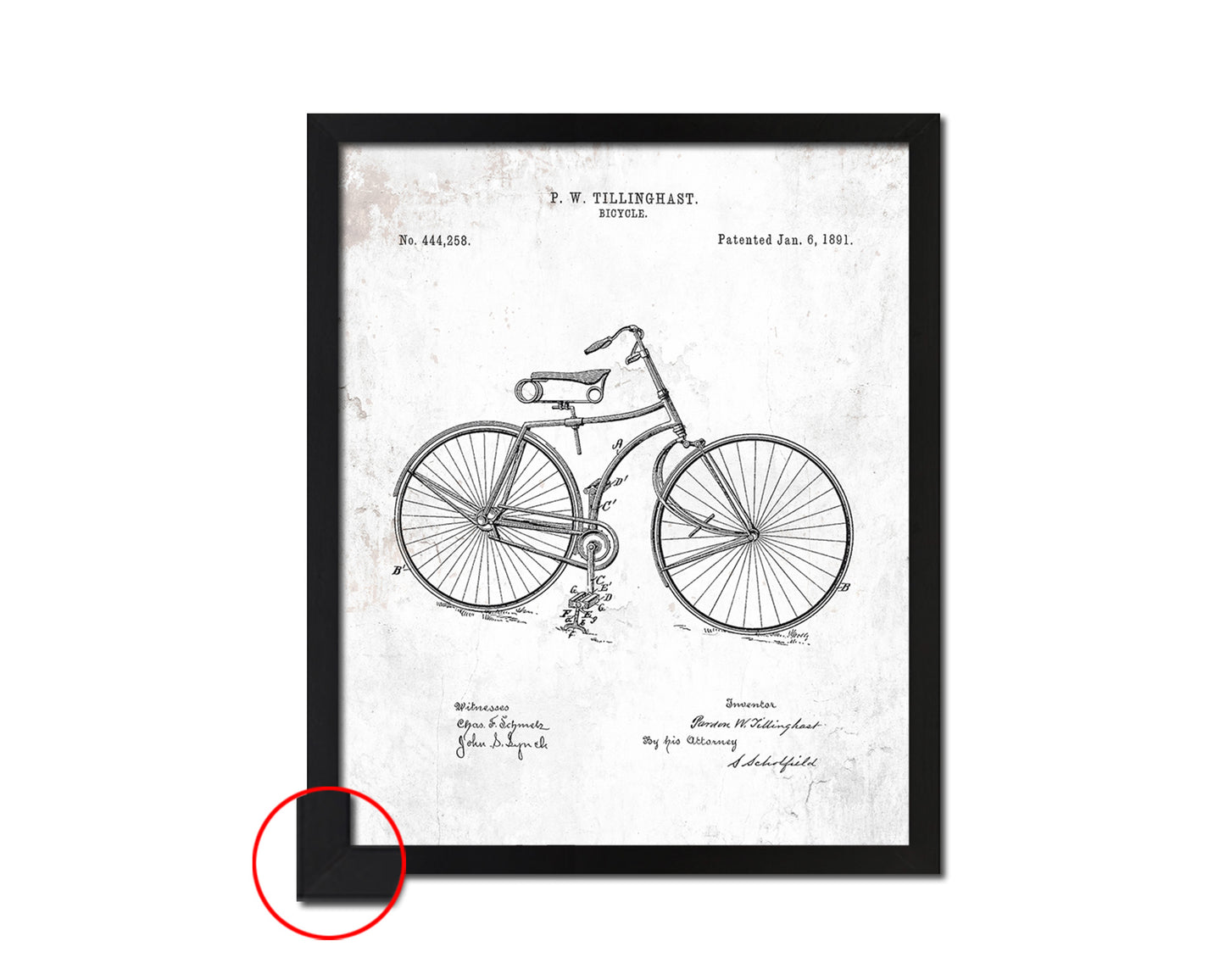 Pedals Bicycle Vintage Patent Artwork Black Frame Print Wall Art Decor Gifts