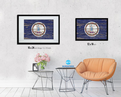 Virginia State Rustic Flag Wood Framed Paper Prints Wall Art Decor Gifts