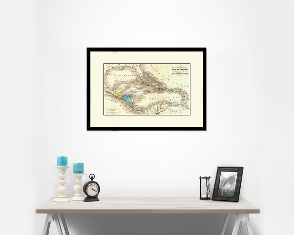 West Indies Caribbean 1870 Old Map Framed Print Art Wall Decor Gifts