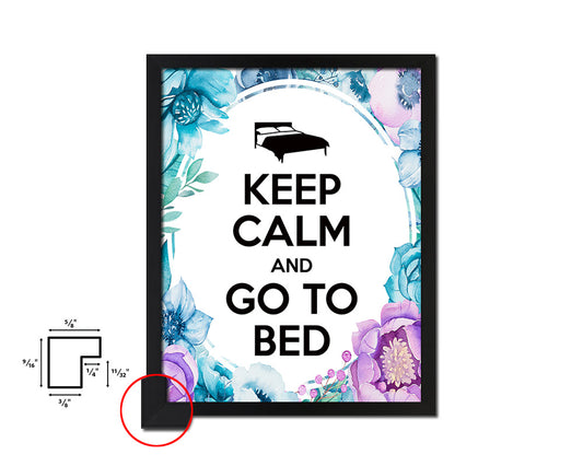 Keep calm and go to bed Quote Boho Flower Framed Print Wall Decor Art