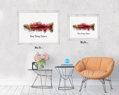 Hony Sockey Salmon Fish Framed Prints Modern Restaurant Sushi Bar Watercolor Wall Art Decor
