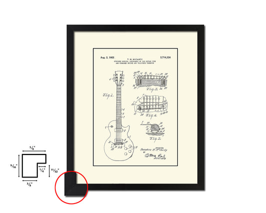 Guitar Music Vintage Patent Artwork Black Frame Print Wall Art Decor Gifts