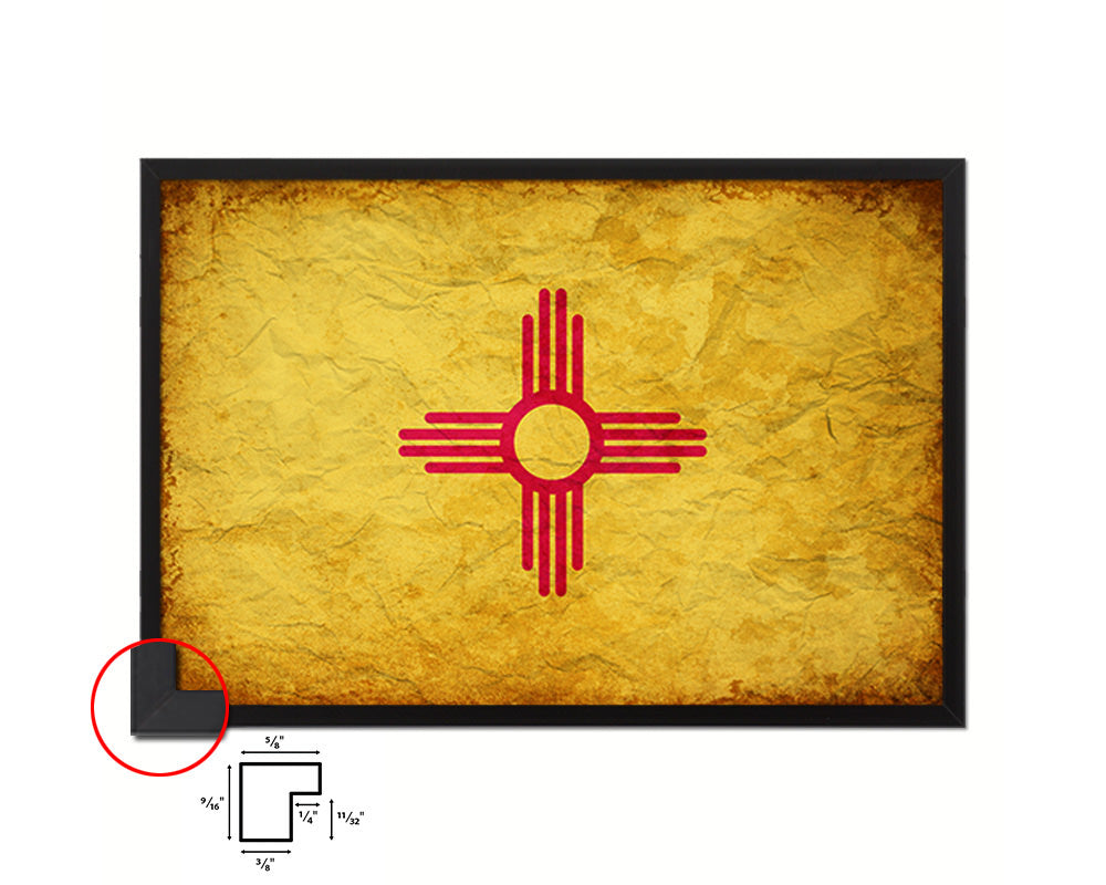 New Mexico State Vintage Flag Wood Framed Paper Print Wall Art Decor Gifts