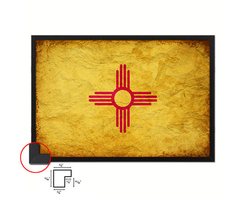 New Mexico State Vintage Flag Wood Framed Paper Print Wall Art Decor Gifts