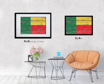 Benin Country Wood Rustic National Flag Wood Framed Print Wall Art Decor Gifts