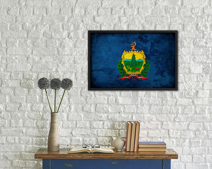 Vermont State Vintage Flag Wood Framed Paper Print Wall Art Decor Gifts