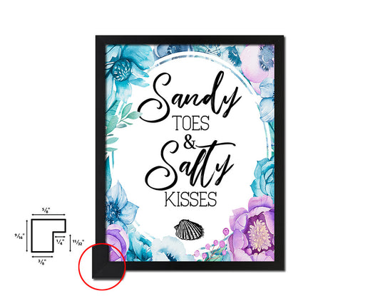 Sandy toes & salty kisses Quote Boho Flower Framed Print Wall Decor Art