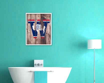Wyoming State Initial Flag Wood Framed Paper Print Decor Wall Art Gifts, Wood