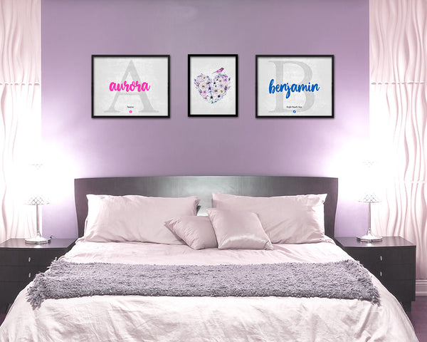 Aurora Personalized Biblical Name Plate Art Framed Print Kids Baby Room Wall Decor Gifts