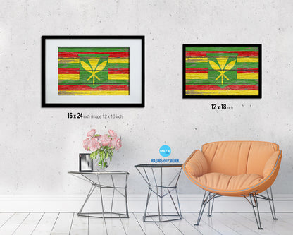 Kanaka Maoli City Hawaii State Rustic Flag Wood Framed Paper Prints Decor Wall Art Gifts