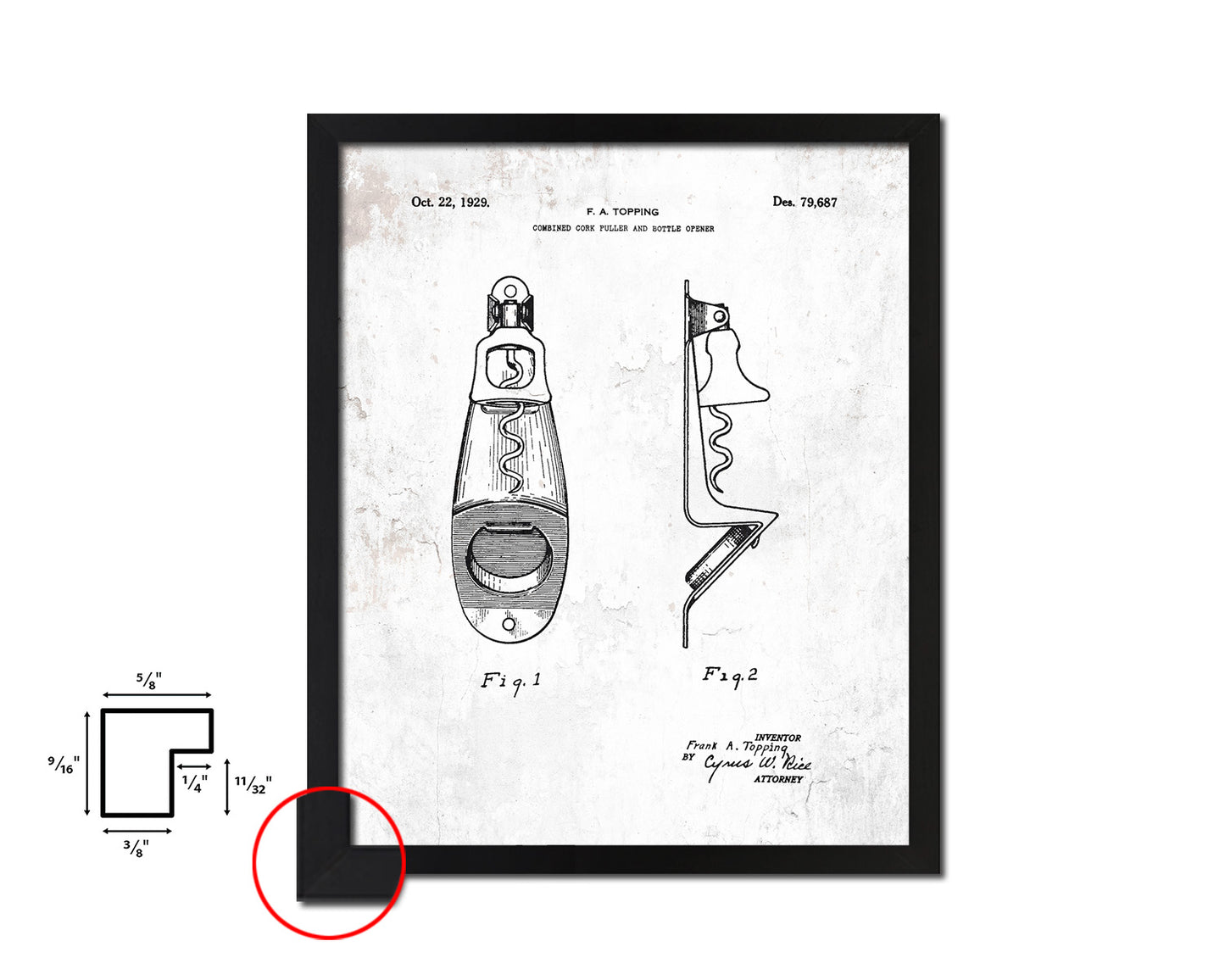 Cork Puller and Bottle Opener Wine Vintage Patent Artwork Black Frame Print Gifts