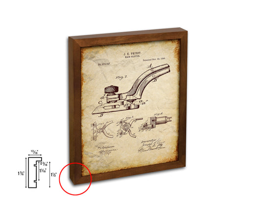 Hair Clipper Barbershop Vintage Patent Artwork Walnut Frame Print Wall Art Decor Gifts