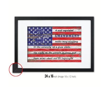 2nd Amendment Wood Rustic Flag Wood Framed Print Wall Art Decor Gifts