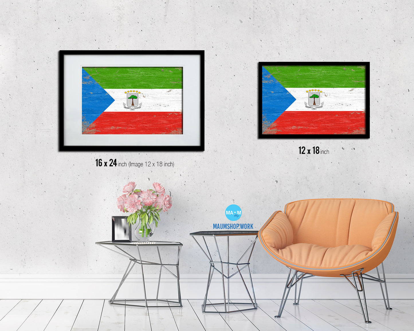 Equatorial Guinea Shabby Chic Country Flag Wood Framed Print Wall Art Decor Gifts