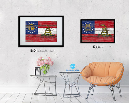 Gadsden Don't Tread On Me Georgia State Wood Rustic Flag Framed Print Art