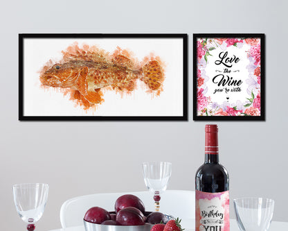 Scorpion Fish Art Wood Frame Modern Restaurant Sushi Wall Decor Gifts, 10" x 20"