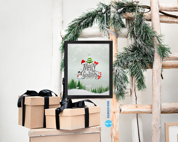 Merry Christmas Tree Holiday Season Gifts Wood Framed Print Home Decor Wall Art