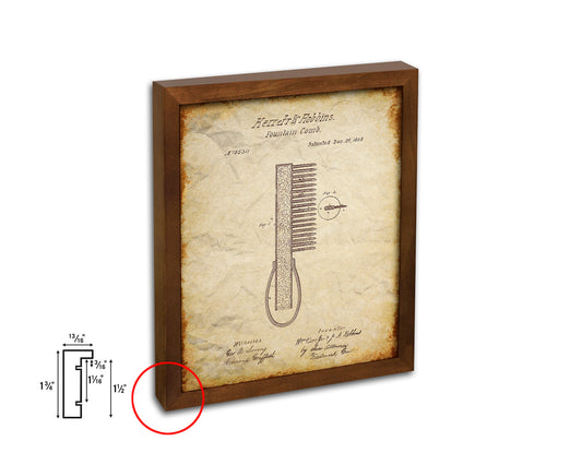 Fountain Comb Barbershop Vintage Patent Artwork Walnut Frame Print Wall Art Decor Gifts