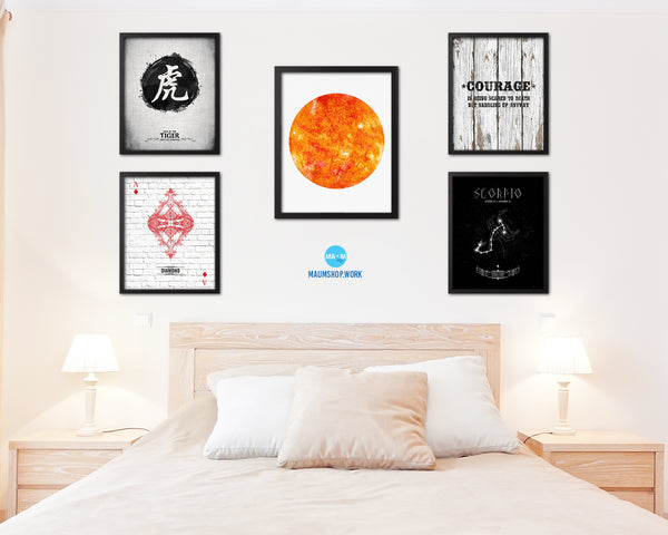 Sun Planet Prints Watercolor Solar System Wood Framed Paper Print Wall Art Decor Gifts