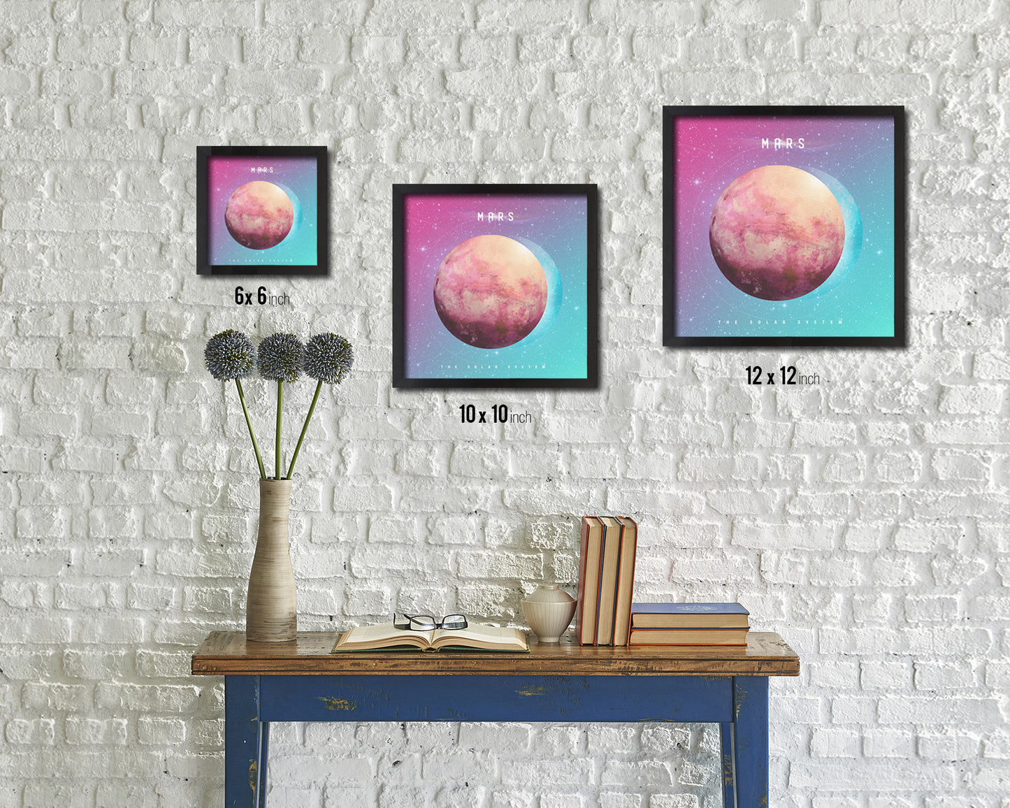 Mars Planet Colorful Prints Watercolor Solar System Framed Print Home Decor Wall Art Gifts