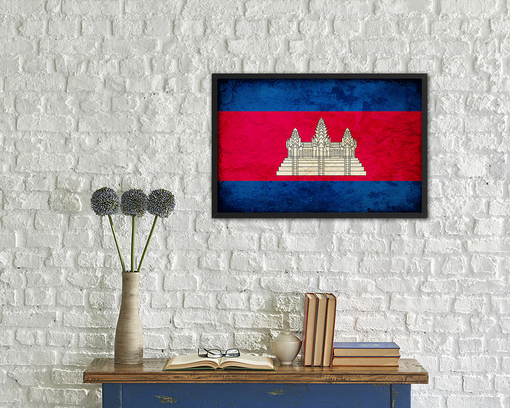 Cambodia Country Vintage Flag Wood Framed Print Wall Art Decor Gifts
