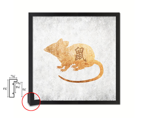 Rat Chinese Zodiac Character Wood Framed Print Wall Art Decor Gifts, White