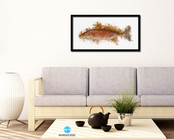 Red Drum Fish Art Wood Frame Modern Restaurant Sushi Wall Decor Gifts, 10" x 20"