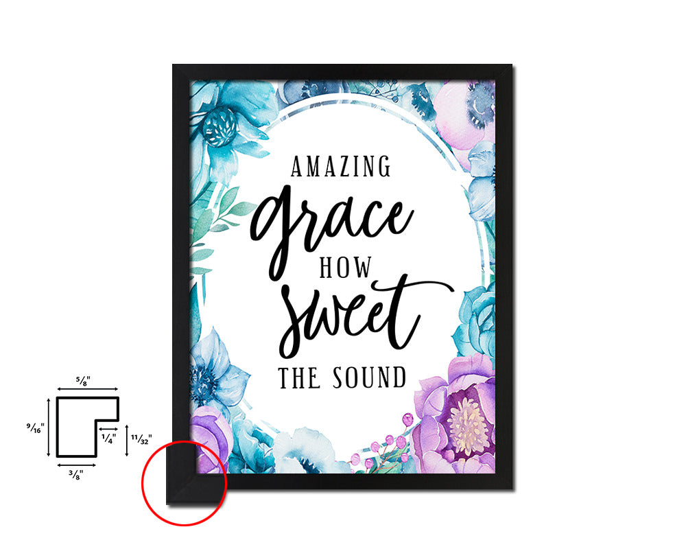 Amazing grace how sweet the sound Quote Boho Flower Framed Print Wall Decor Art