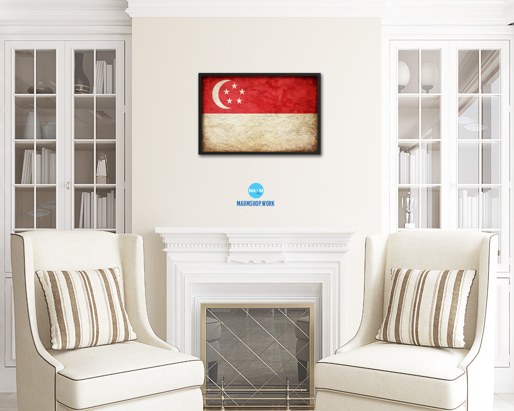 Singapore Country Vintage Flag Wood Framed Print Wall Art Decor Gifts
