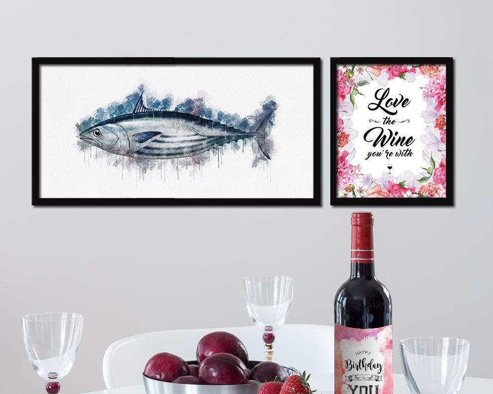 Skipjack Tuna Fish Art Wood Frame Modern Restaurant Sushi Wall Decor Gifts, 10" x 20"