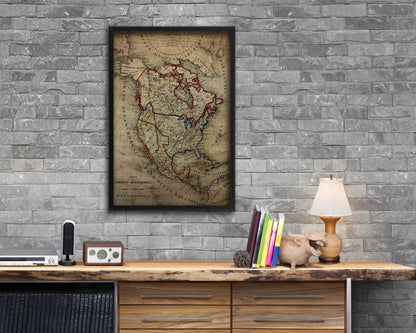 North America Vintage Map Wood Framed Print Art Wall Decor Gifts
