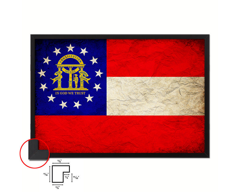 Georgia State Vintage Flag Wood Framed Paper Print Wall Art Decor Gifts