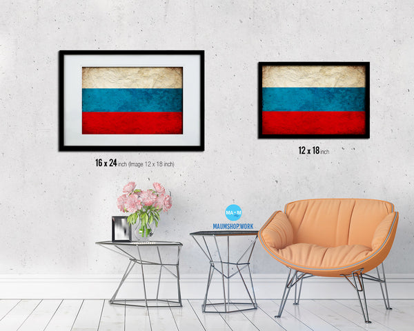 Russia Country Vintage Flag Wood Framed Print Wall Art Decor Gifts