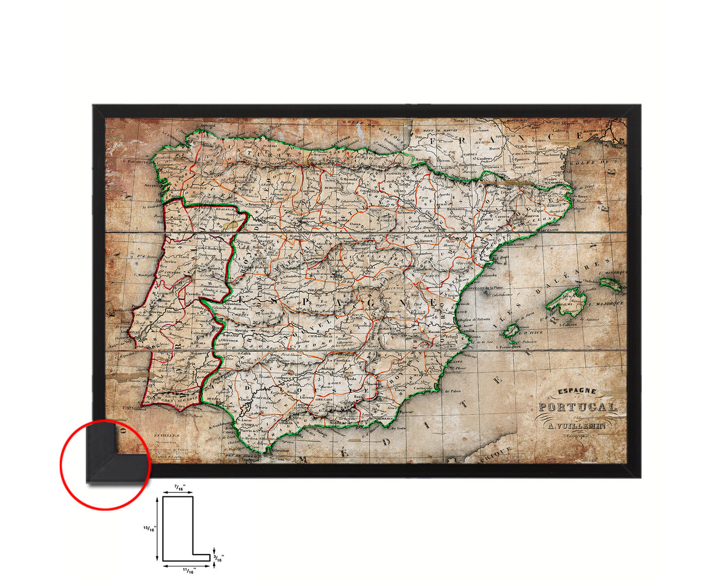 Spain and Portugal 1846 Antique Map Framed Print Art Wall Decor Gifts