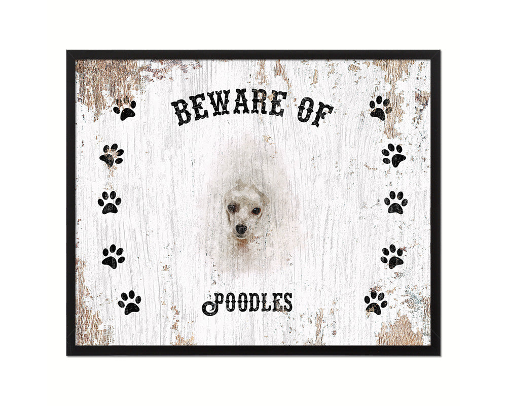 Beware of Pomeranian Spitz Sign Wood Framed Print Wall Art Decor Gifts