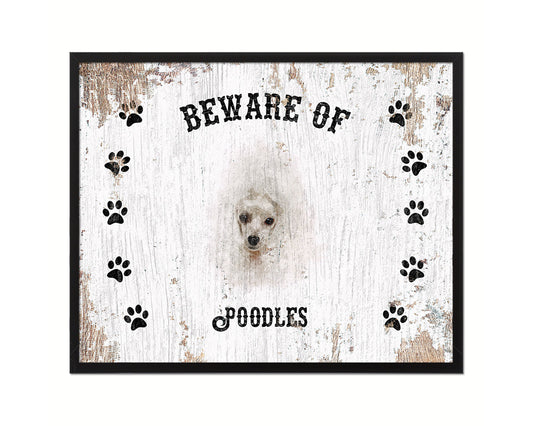 Beware of Pomeranian Spitz Sign Wood Framed Print Wall Art Decor Gifts