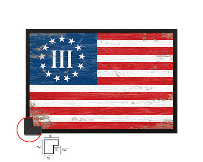 3 Percent Betsy Ross Nyberg Battle III, Revolutionary War Shabby Chic Military Flag Framed Print Art