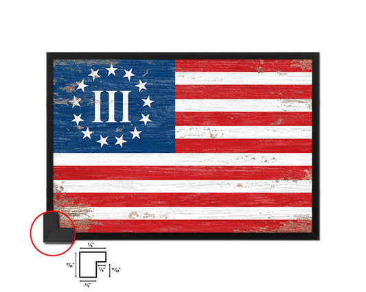3 Percent Betsy Ross Nyberg Battle III, Revolutionary War Shabby Chic Military Flag Framed Print Art
