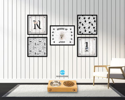 Beware of Pomeranian Spitz Sign Wood Framed Print Wall Art Decor Gifts