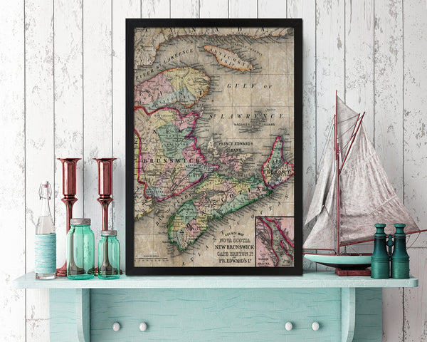 Nova Scotia New Brunswick Canada Historical Map Wood Framed Print Art Wall Decor Gifts