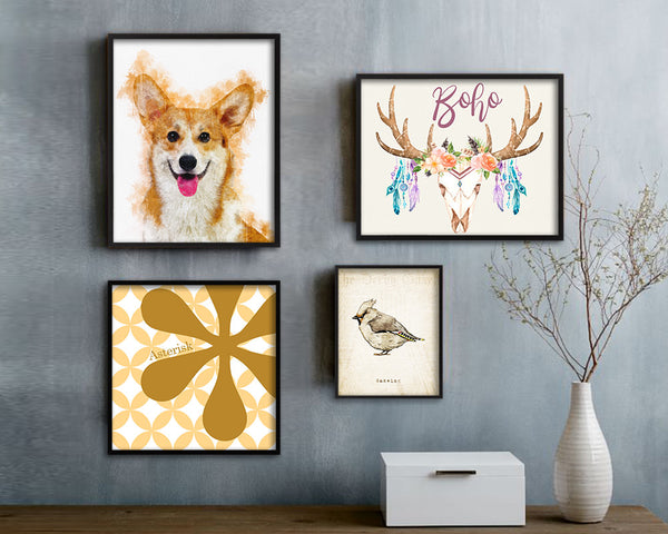 Corgi Pembroke Dog Puppy Portrait Framed Print Pet Watercolor Wall Decor Art Gifts