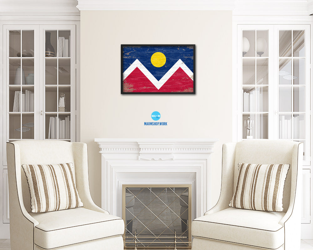 Denver City Colorado State Shabby Chic Flag Framed Prints Decor Wall Art Gifts